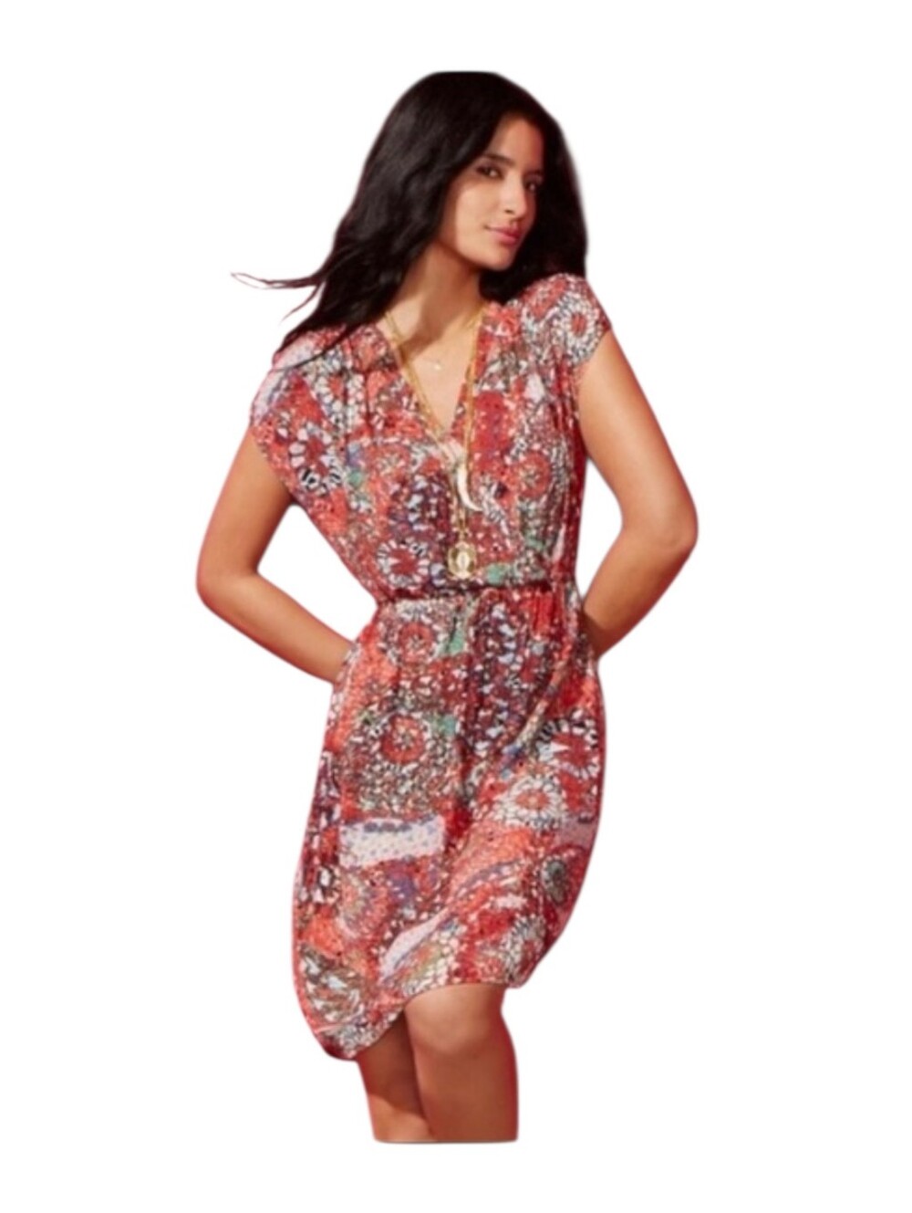 Cabi St. Bart's Collection Red Mosaic Faux Wrap Dress